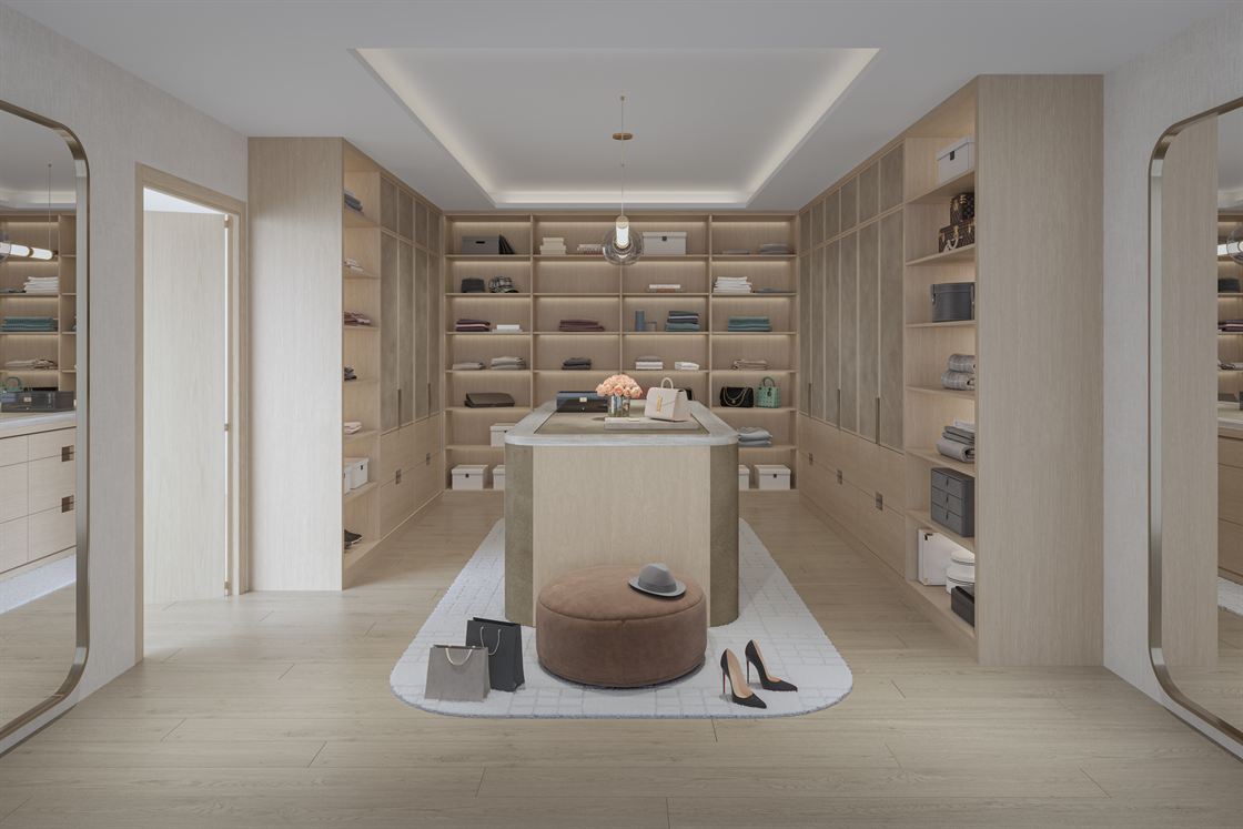 Walk-in closet with integrated shelving