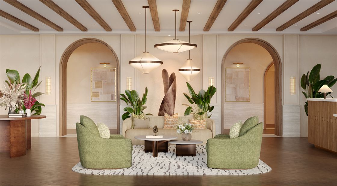 Lobby lounge seating at Ponce Park Coral Gables