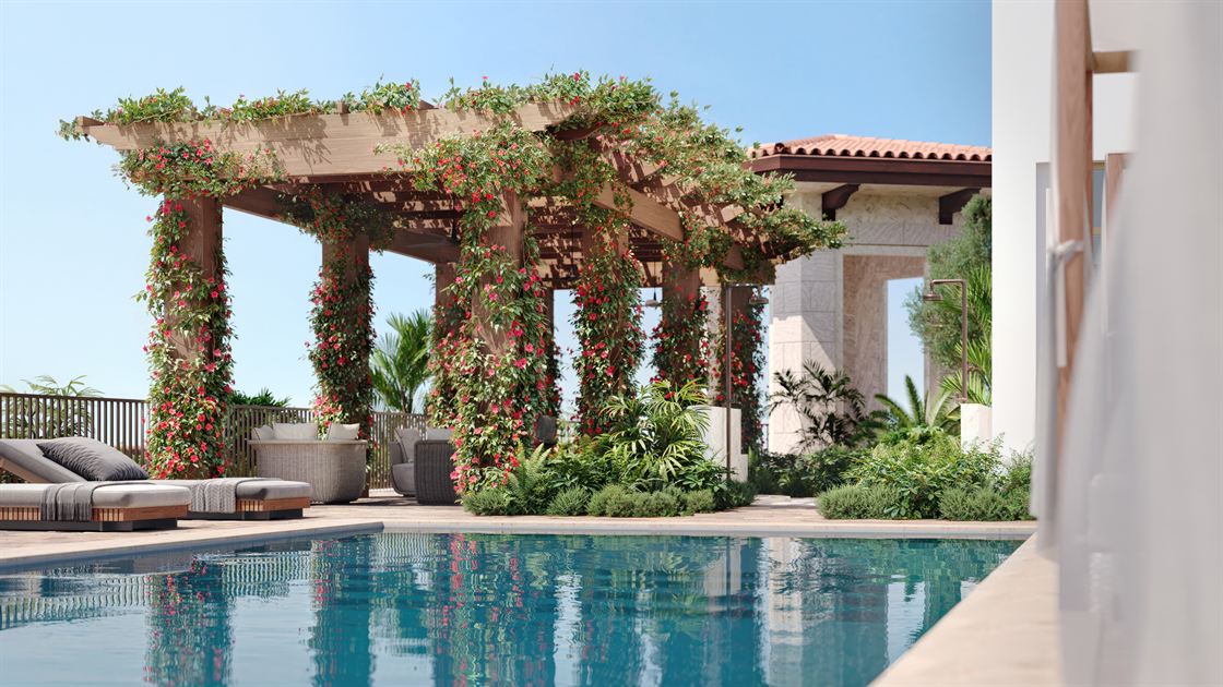 Rooftop pool and pergola at Ponce Park
